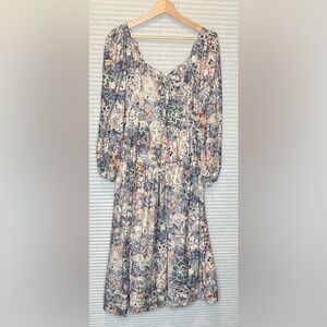 Anthropologie Moon River Floral Sweetheart Neck Midi Dress Boho Floral Sz S